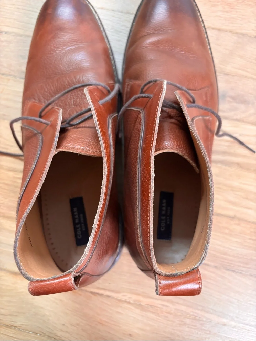 Cole Haan Men’s 11.5W Brown Leather Chukka Boots Burnished Toe Ankle Boots